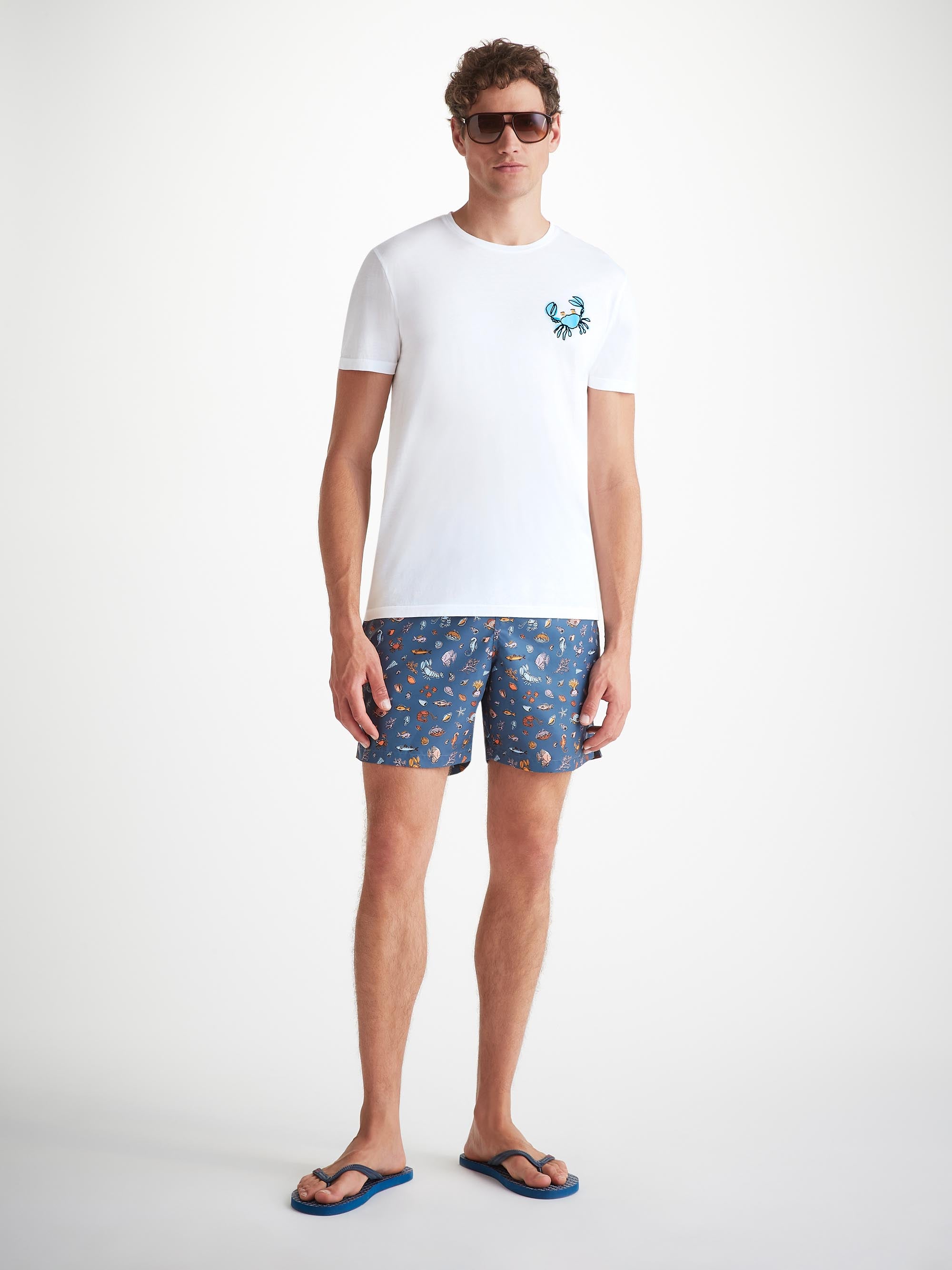 Men's T-Shirt Pima Cotton White Crab Motif Print